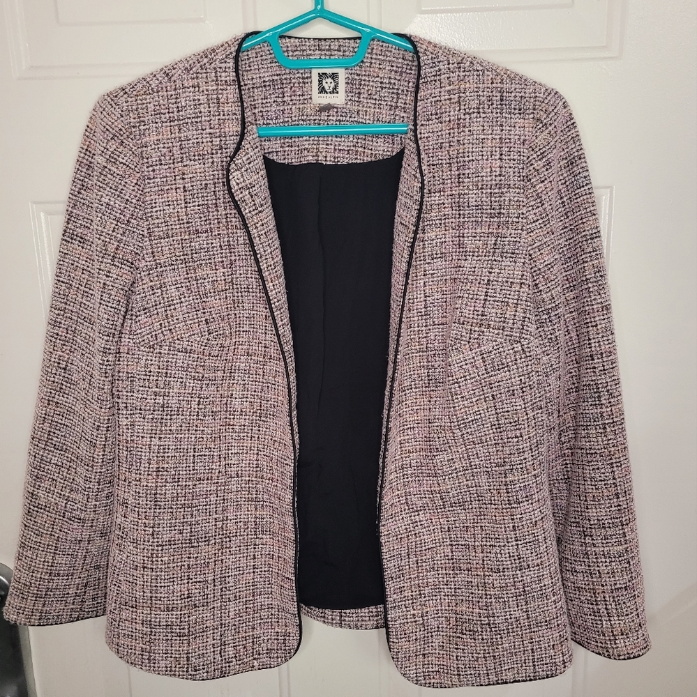 Anne Klein Tweed Open Front Blazer Pink and Black Size 8